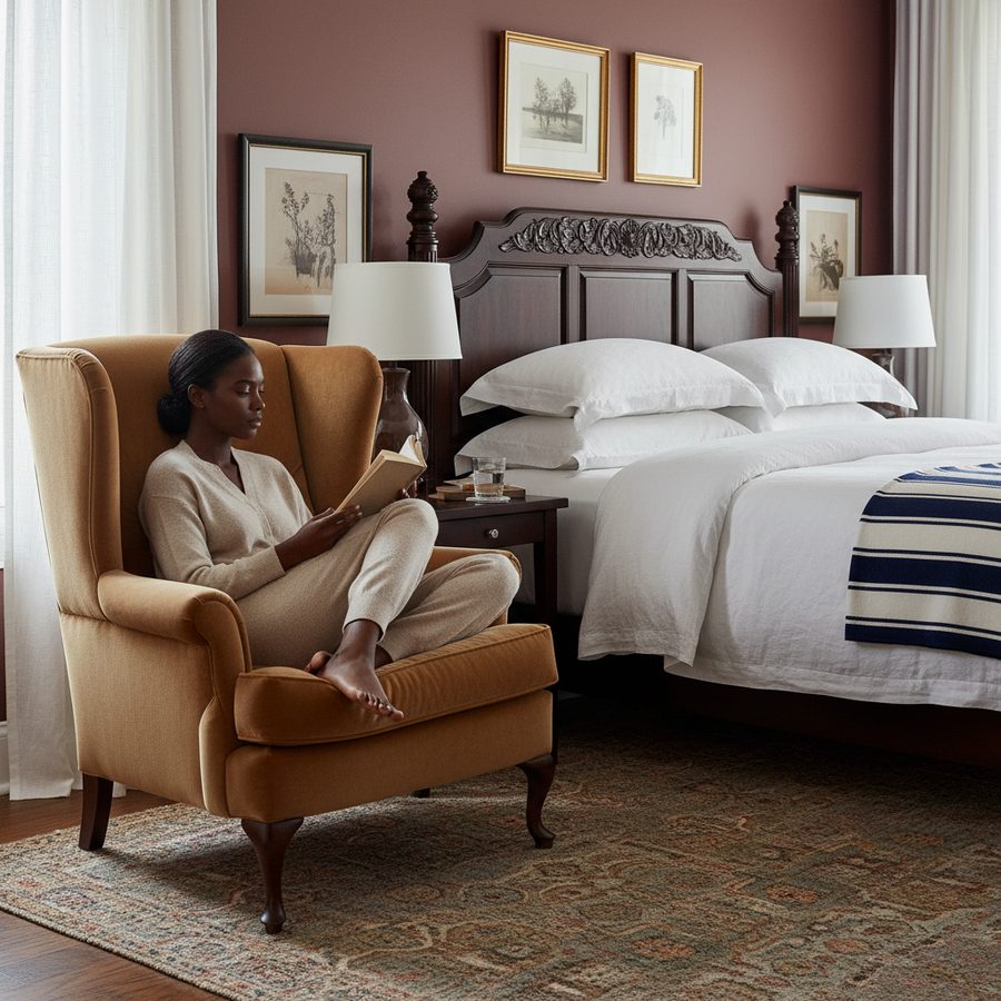 Homeowner relaxing in a clean bedroom — Live Oak Home Cleaning, Savannah, GA