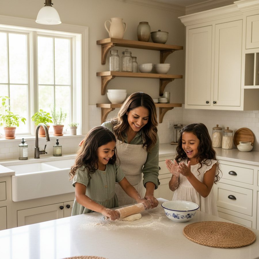 Family enjoying their clean kitchen together in a Savannah home